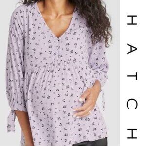 The Nines By Hatch | Lilac Purple Floral Crepe Maternity Blouse | Size Small